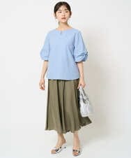 F1LGA03150 MK MICHEL KLEIN(小さいサイズ)(メゾン ドゥ サンク) 【小さいサイズ】サテンガウチョパンツ/接触冷感/洗える/新色追加//セットアップ対応 ネイビー
