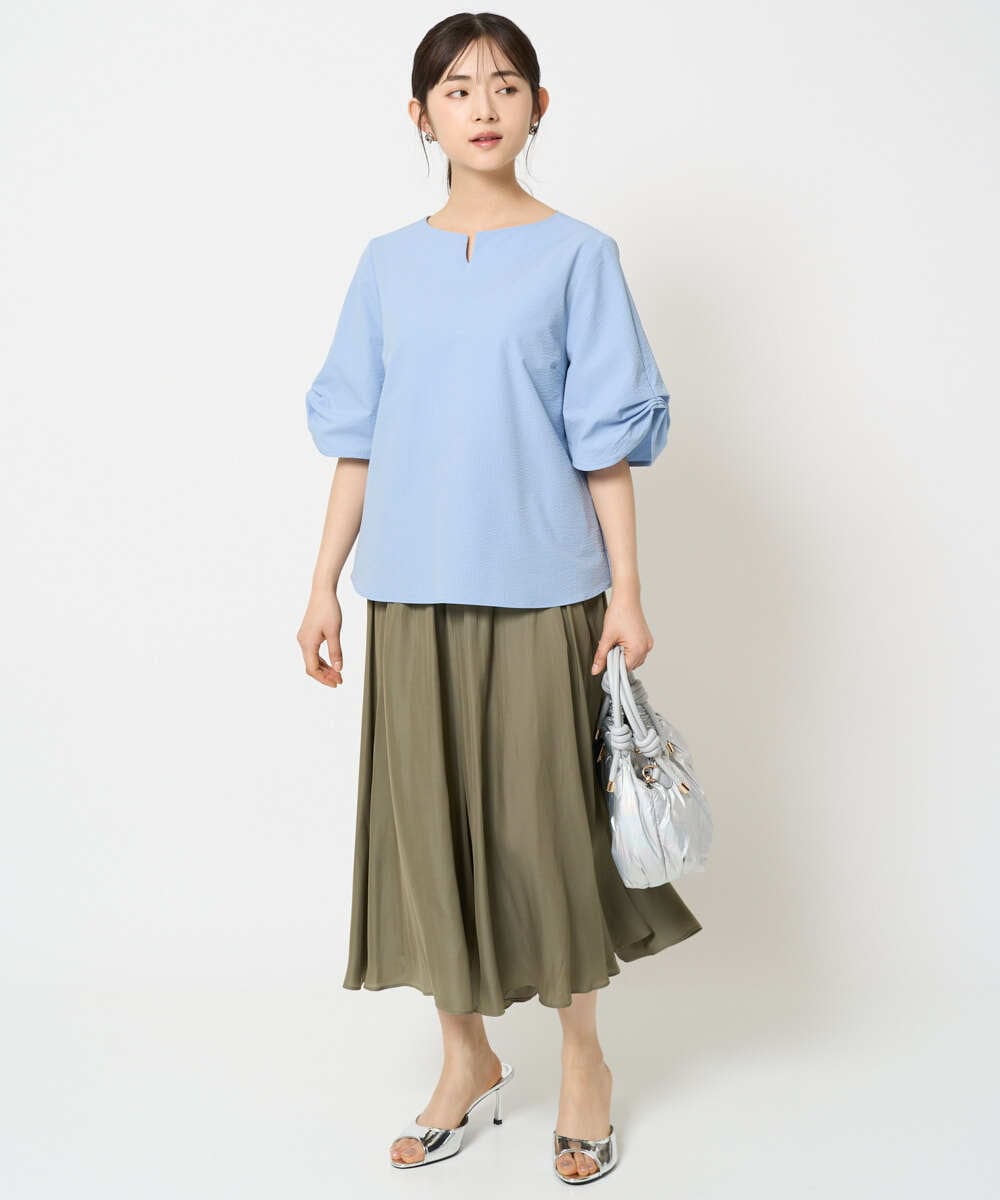 F1LGA03150 MK MICHEL KLEIN(小さいサイズ)(メゾン ドゥ サンク) 【小さいサイズ】サテンガウチョパンツ/接触冷感/洗える/新色追加//セットアップ対応 ネイビー