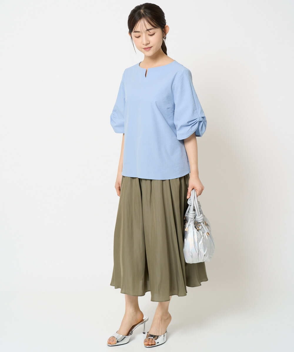 F1LGA03150 MK MICHEL KLEIN(小さいサイズ)(メゾン ドゥ サンク) 【小さいサイズ】サテンガウチョパンツ/接触冷感/洗える/新色追加//セットアップ対応 ネイビー