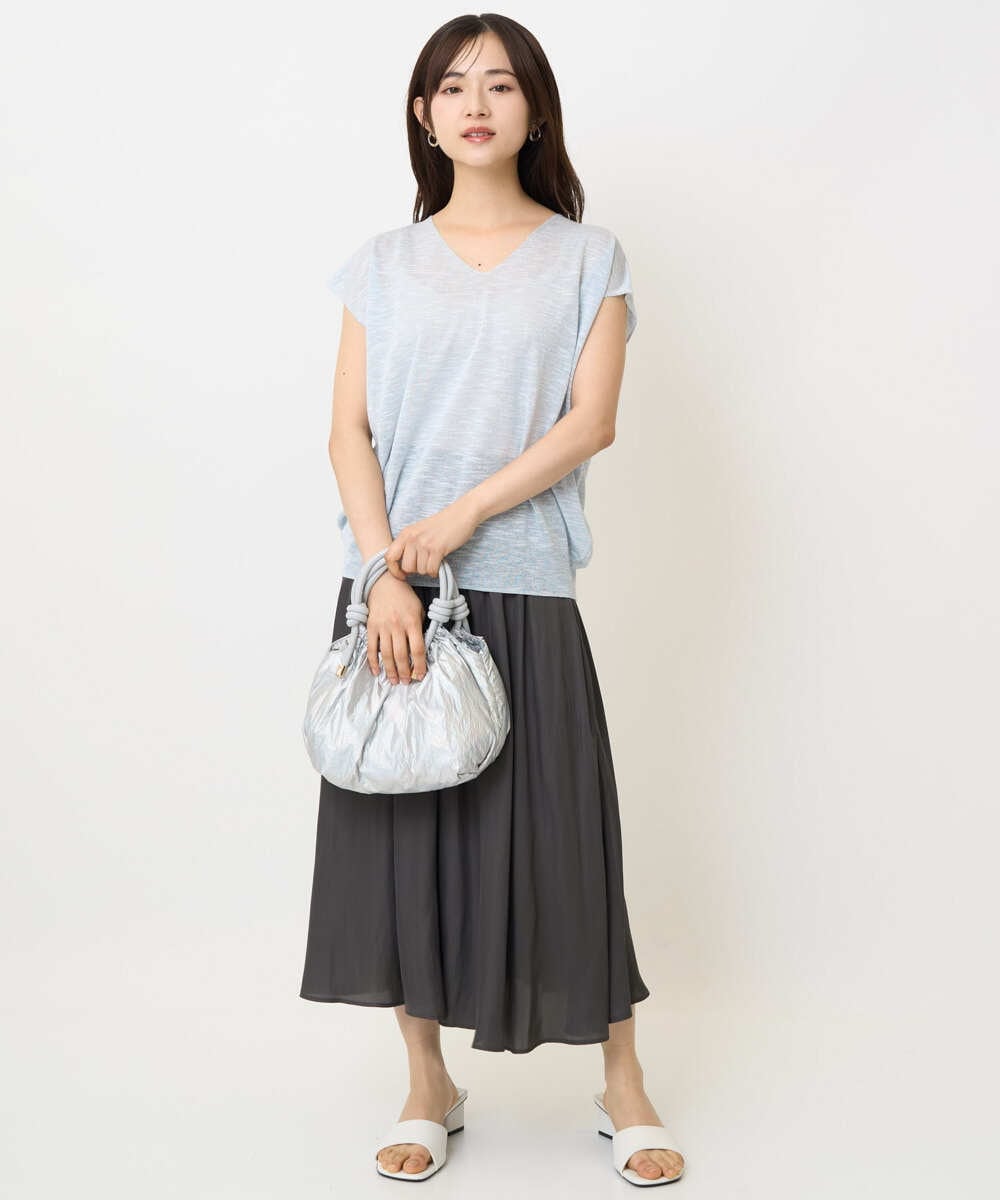 F1LGA03150 MK MICHEL KLEIN(小さいサイズ)(メゾン ドゥ サンク) 【小さいサイズ】サテンガウチョパンツ/接触冷感/洗える/新色追加//セットアップ対応 ネイビー