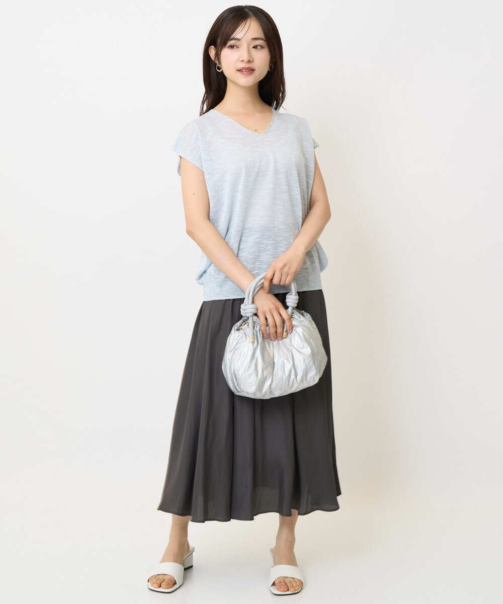 F1LGA03150 MK MICHEL KLEIN(小さいサイズ)(メゾン ドゥ サンク) 【小さいサイズ】サテンガウチョパンツ/接触冷感/洗える/新色追加//セットアップ対応 ネイビー