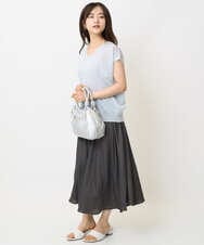 F1LGA03150 MK MICHEL KLEIN(小さいサイズ)(メゾン ドゥ サンク) 【小さいサイズ】サテンガウチョパンツ/接触冷感/洗える/新色追加//セットアップ対応 ネイビー