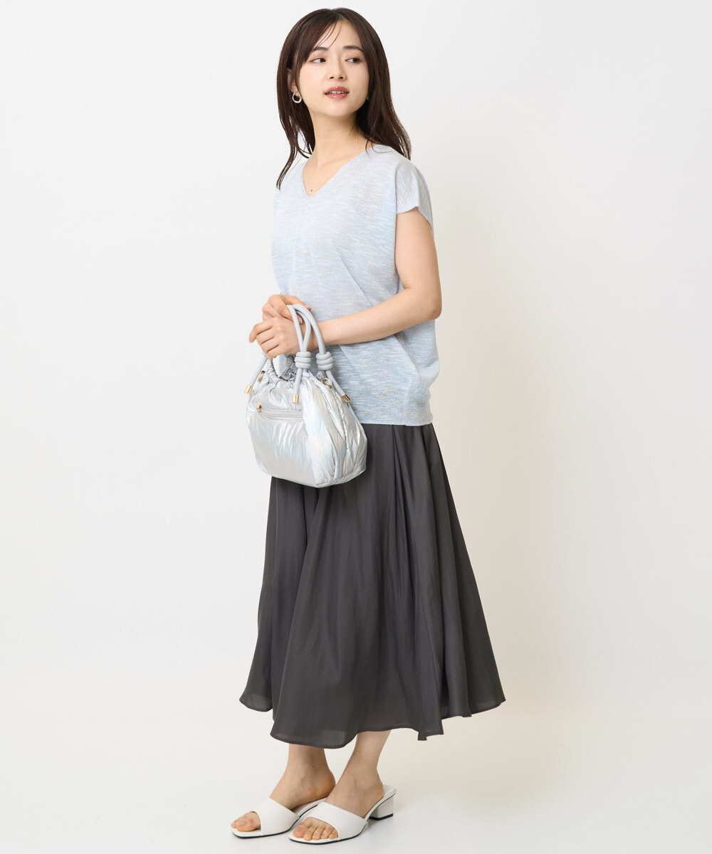 F1LGA03150 MK MICHEL KLEIN(小さいサイズ)(メゾン ドゥ サンク) 【小さいサイズ】サテンガウチョパンツ/接触冷感/洗える/新色追加//セットアップ対応 ネイビー
