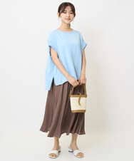 F1LGA03150 MK MICHEL KLEIN(小さいサイズ)(メゾン ドゥ サンク) 【小さいサイズ】サテンガウチョパンツ/接触冷感/洗える/新色追加//セットアップ対応 ネイビー