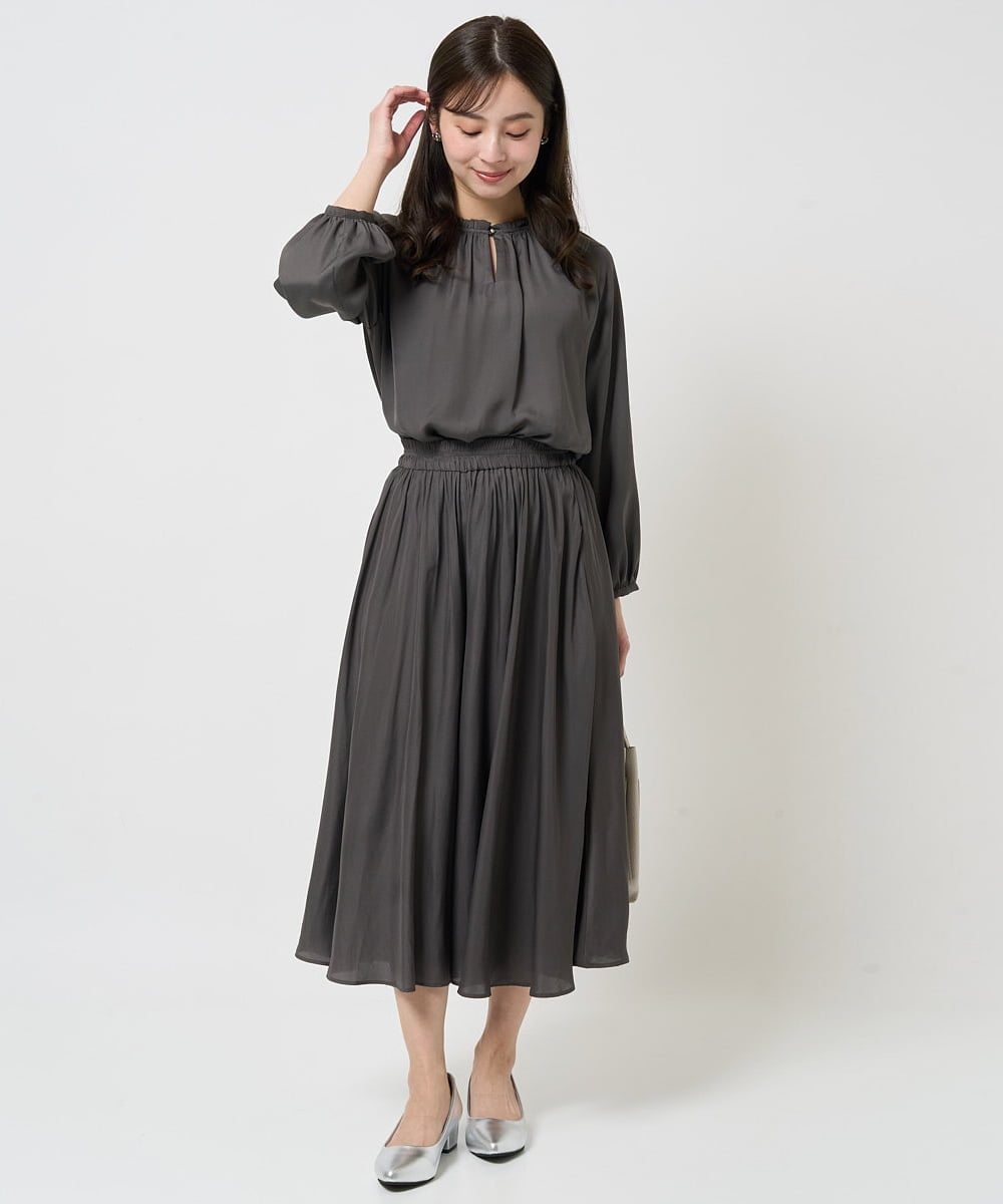 F1LGA03150 MK MICHEL KLEIN(小さいサイズ)(メゾン ドゥ サンク) 【小さいサイズ】サテンガウチョパンツ/接触冷感/洗える(新色追加) ネイビー