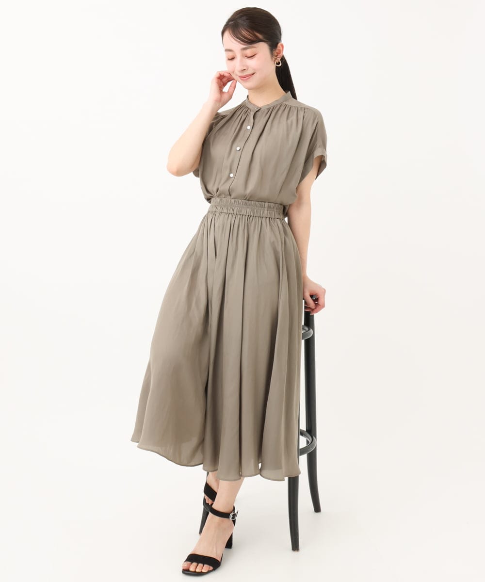 F1LGA03150 MK MICHEL KLEIN(小さいサイズ)(メゾン ドゥ サンク) 【小さいサイズ】サテンガウチョパンツ/接触冷感/洗える(新色追加) ネイビー