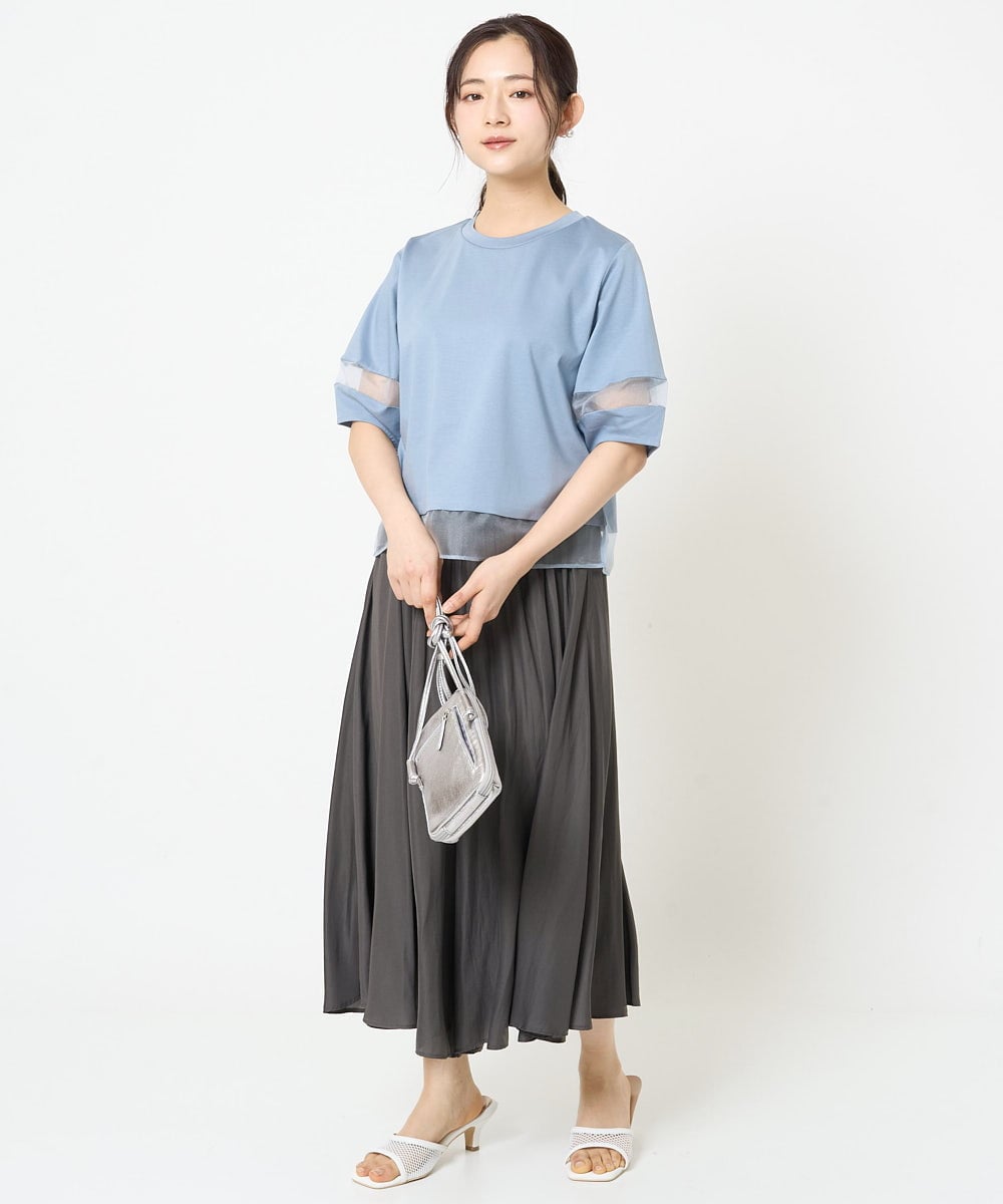 F1LGA03150 MK MICHEL KLEIN(小さいサイズ)(メゾン ドゥ サンク) 【小さいサイズ】サテンガウチョパンツ/接触冷感/洗える(新色追加) ネイビー