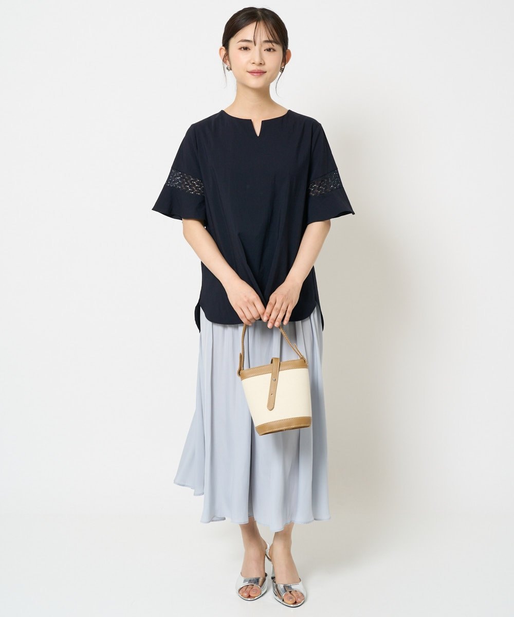 F1LGA03150 MK MICHEL KLEIN(小さいサイズ)(メゾン ドゥ サンク) 【小さいサイズ】サテンガウチョパンツ/接触冷感/洗える/新色追加//セットアップ対応 ネイビー