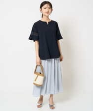 F1LGA03150 MK MICHEL KLEIN(小さいサイズ)(メゾン ドゥ サンク) 【小さいサイズ】サテンガウチョパンツ/接触冷感/洗える/新色追加//セットアップ対応 ネイビー