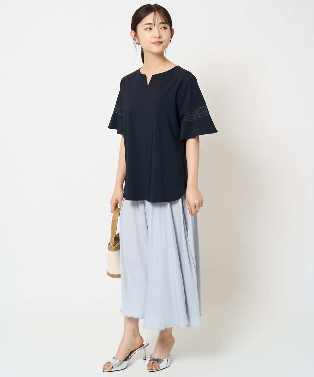 F1LGA03150 MK MICHEL KLEIN(小さいサイズ)(メゾン ドゥ サンク) 【小さいサイズ】サテンガウチョパンツ/接触冷感/洗える/新色追加//セットアップ対応 ネイビー