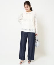 F1LGA30160 MK MICHEL KLEIN(小さいサイズ)(メゾン ドゥ サンク) 【小さいサイズ】デニムライクワイドパンツ/洗える ネイビー