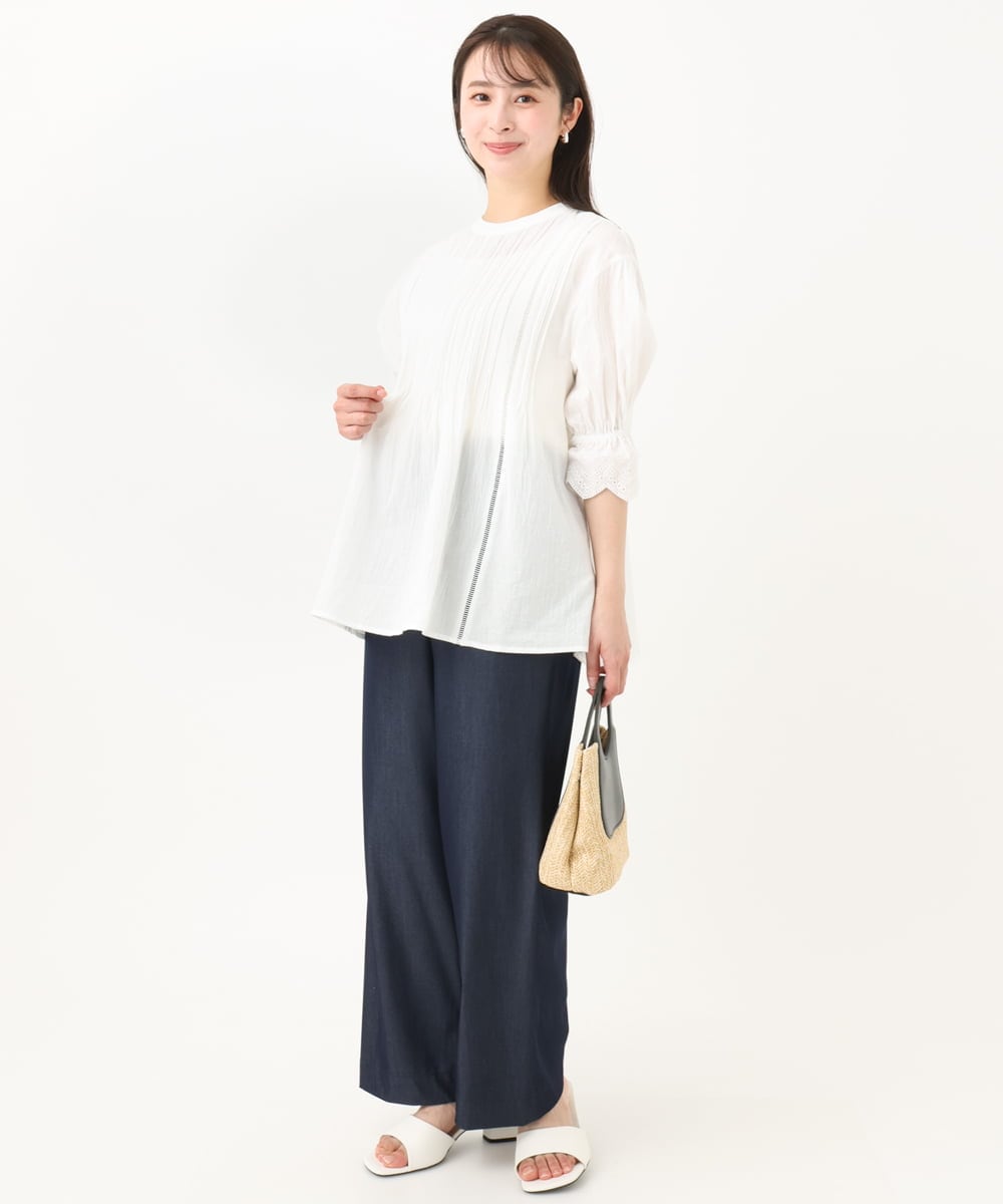 F1LGA30160 MK MICHEL KLEIN(小さいサイズ)(メゾン ドゥ サンク) 【小さいサイズ】デニムライクワイドパンツ/洗える ネイビー
