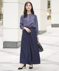F1LGA32170 MK MICHEL KLEIN(小さいサイズ)(メゾン ドゥ サンク) 【小さいサイズ】サテンワイドシルエットパンツ/洗える ネイビー