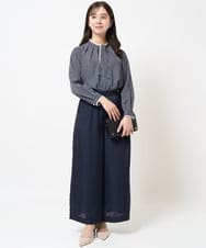 F1LGA32170 MK MICHEL KLEIN(小さいサイズ)(メゾン ドゥ サンク) 【小さいサイズ】サテンワイドシルエットパンツ/洗える ネイビー