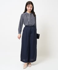 F1LGA32170 MK MICHEL KLEIN(小さいサイズ)(メゾン ドゥ サンク) 【小さいサイズ】サテンワイドシルエットパンツ/洗える ネイビー