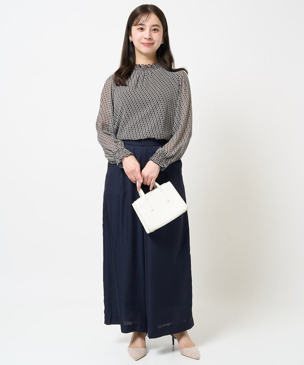 F1LGA32170 MK MICHEL KLEIN(小さいサイズ)(メゾン ドゥ サンク) 【小さいサイズ】サテンワイドシルエットパンツ/洗える ネイビー