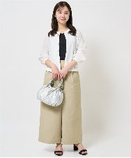 F1LGA36170 MK MICHEL KLEIN(小さいサイズ)(メゾン ドゥ サンク) 【小さいサイズ】ストレッチツイル プルオンワイドパンツ/洗える ベージュ