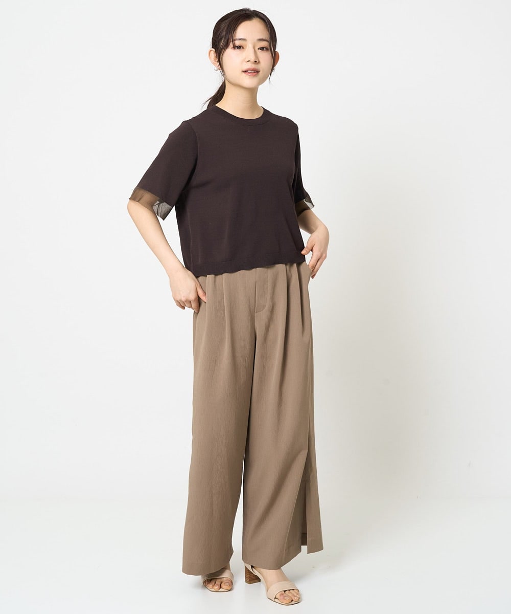 F1LGA54150 MK MICHEL KLEIN(小さいサイズ)(メゾン ドゥ サンク) 【小さいサイズ】サイドスリットセミワイドパンツ/洗える ダークグレー