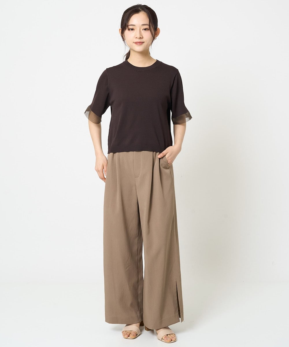 F1LGA54150 MK MICHEL KLEIN(小さいサイズ)(メゾン ドゥ サンク) 【小さいサイズ】サイドスリットセミワイドパンツ/洗える ダークグレー