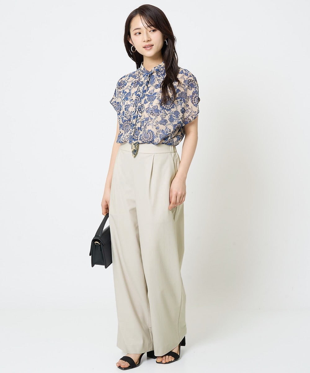 F1LGA55170 MK MICHEL KLEIN(小さいサイズ)(メゾン ドゥ サンク) 【小さいサイズ】ワイドストレート ストレッチプルオンパンツ/洗える ダークグレー