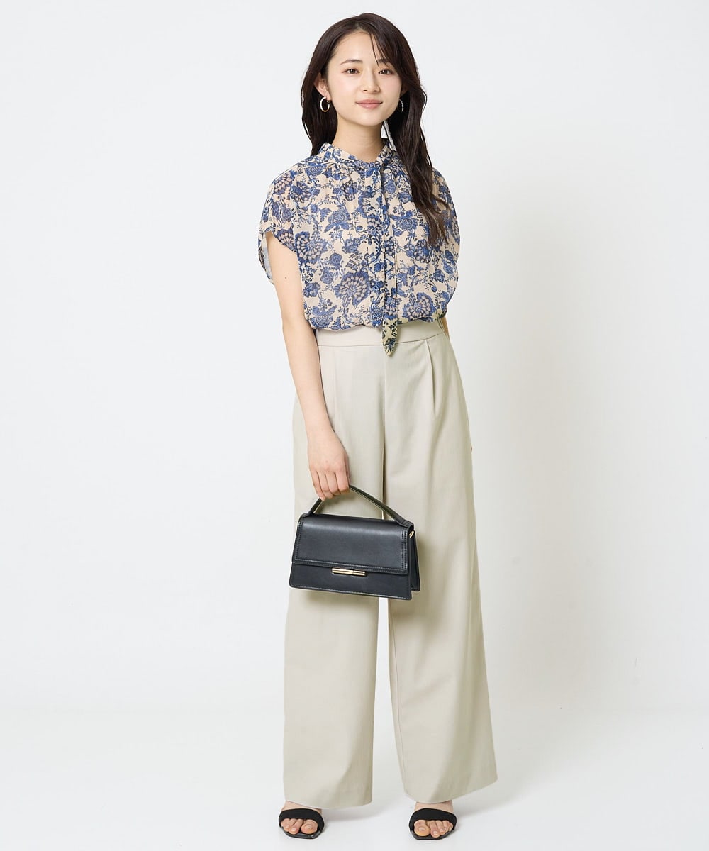 F1LGA55170 MK MICHEL KLEIN(小さいサイズ)(メゾン ドゥ サンク) 【小さいサイズ】ワイドストレート ストレッチプルオンパンツ/洗える ダークグレー
