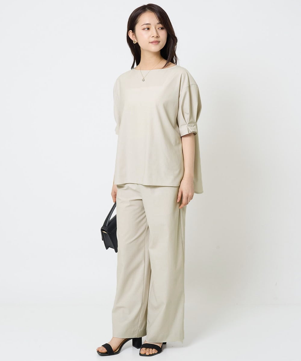 F1LGA55170 MK MICHEL KLEIN(小さいサイズ)(メゾン ドゥ サンク) 【小さいサイズ】ワイドストレート ストレッチプルオンパンツ/洗える ダークグレー