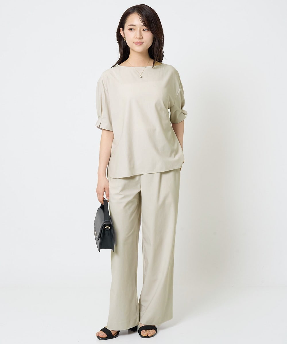F1LGA55170 MK MICHEL KLEIN(小さいサイズ)(メゾン ドゥ サンク) 【小さいサイズ】ワイドストレート ストレッチプルオンパンツ/洗える ダークグレー