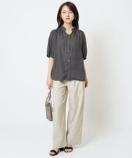 F1LGA55170 MK MICHEL KLEIN(小さいサイズ)(メゾン ドゥ サンク) 【小さいサイズ】ワイドストレート ストレッチプルオンパンツ/洗える ダークグレー