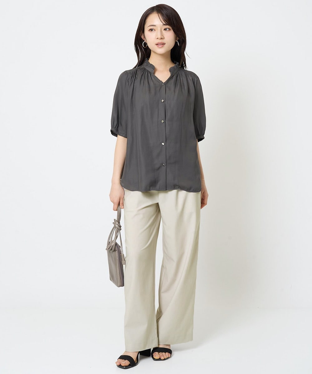 F1LGA55170 MK MICHEL KLEIN(小さいサイズ)(メゾン ドゥ サンク) 【小さいサイズ】ワイドストレート ストレッチプルオンパンツ/洗える ダークグレー