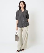 F1LGA55170 MK MICHEL KLEIN(小さいサイズ)(メゾン ドゥ サンク) 【小さいサイズ】ワイドストレート ストレッチプルオンパンツ/洗える ダークグレー