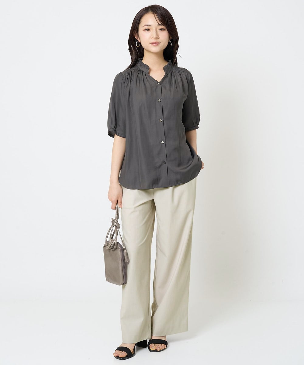 F1LGA55170 MK MICHEL KLEIN(小さいサイズ)(メゾン ドゥ サンク) 【小さいサイズ】ワイドストレート ストレッチプルオンパンツ/洗える ダークグレー