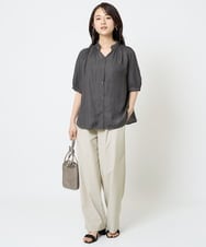 F1LGA55170 MK MICHEL KLEIN(小さいサイズ)(メゾン ドゥ サンク) 【小さいサイズ】ワイドストレート ストレッチプルオンパンツ/洗える ダークグレー