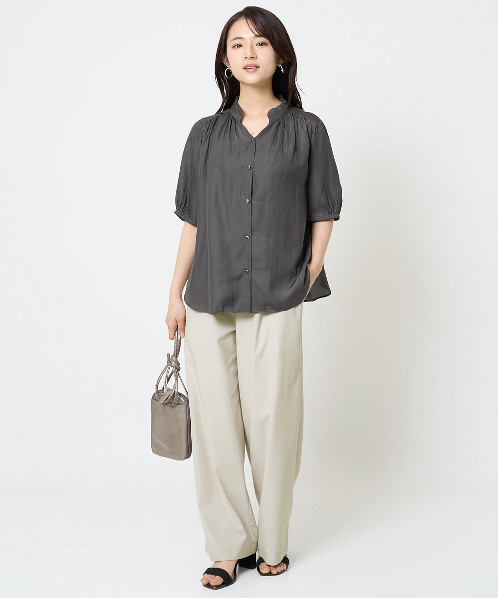 F1LGA55170 MK MICHEL KLEIN(小さいサイズ)(メゾン ドゥ サンク) 【小さいサイズ】ワイドストレート ストレッチプルオンパンツ/洗える ダークグレー