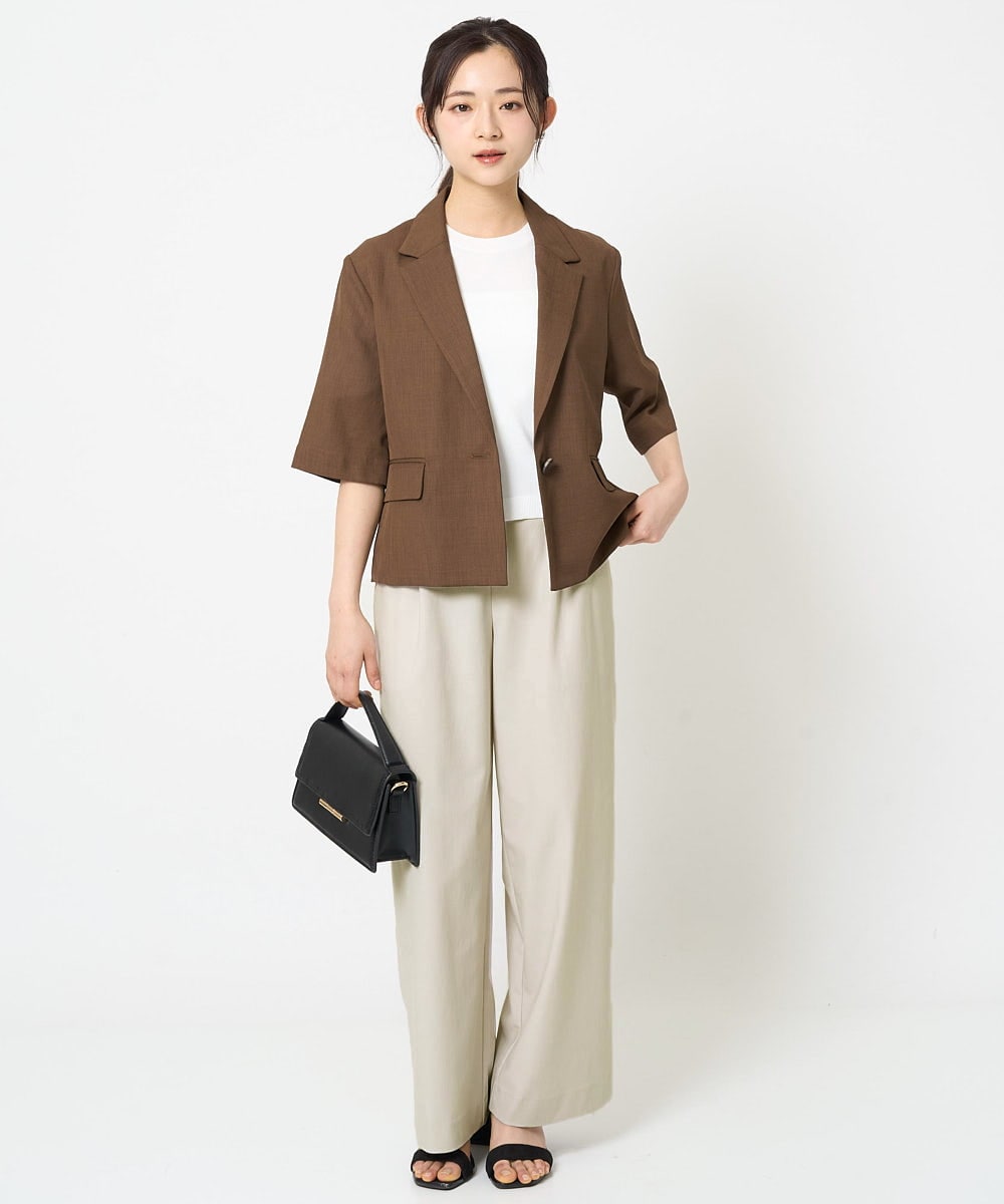 F1LGA55170 MK MICHEL KLEIN(小さいサイズ)(メゾン ドゥ サンク) 【小さいサイズ】ワイドストレート ストレッチプルオンパンツ/洗える ダークグレー