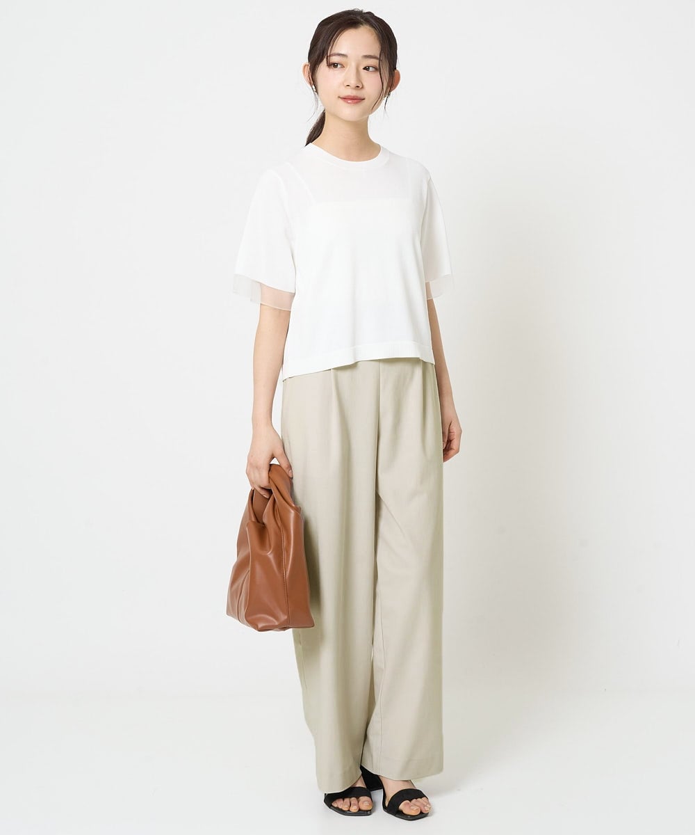 F1LGA55170 MK MICHEL KLEIN(小さいサイズ)(メゾン ドゥ サンク) 【小さいサイズ】ワイドストレート ストレッチプルオンパンツ/洗える ダークグレー