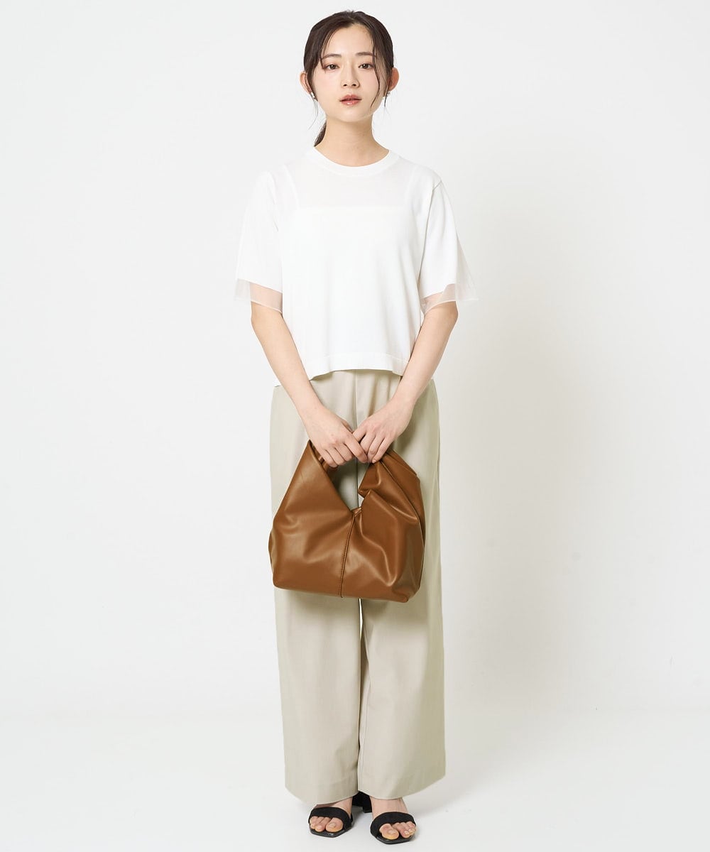 F1LGA55170 MK MICHEL KLEIN(小さいサイズ)(メゾン ドゥ サンク) 【小さいサイズ】ワイドストレート ストレッチプルオンパンツ/洗える ダークグレー
