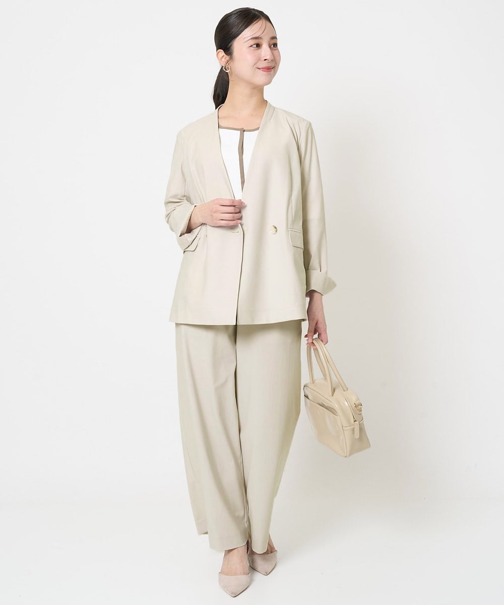 F1LGA55170 MK MICHEL KLEIN(小さいサイズ)(メゾン ドゥ サンク) 【小さいサイズ】ワイドストレート ストレッチプルオンパンツ/洗える ダークグレー