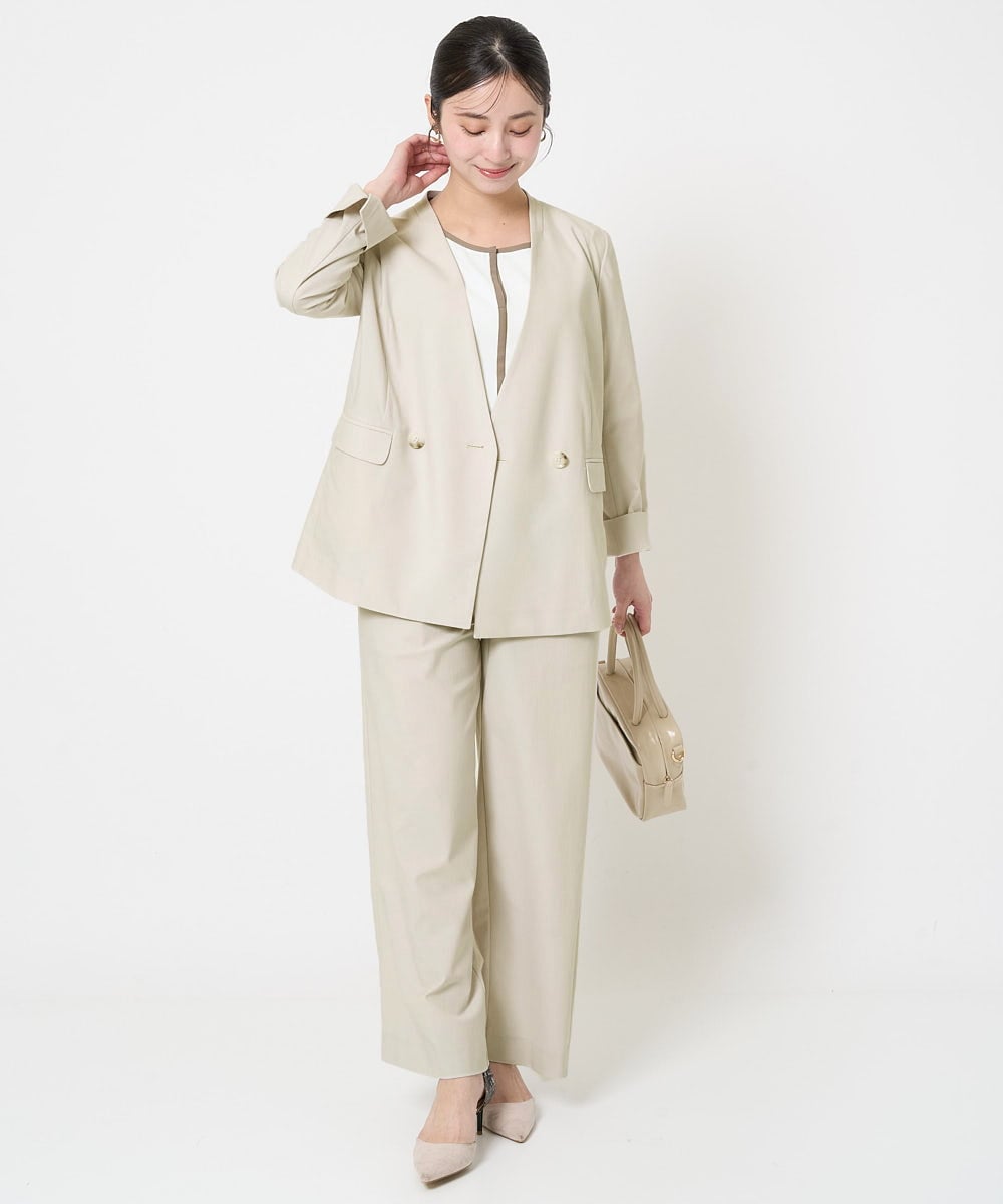 F1LGA55170 MK MICHEL KLEIN(小さいサイズ)(メゾン ドゥ サンク) 【小さいサイズ】ワイドストレート ストレッチプルオンパンツ/洗える ダークグレー