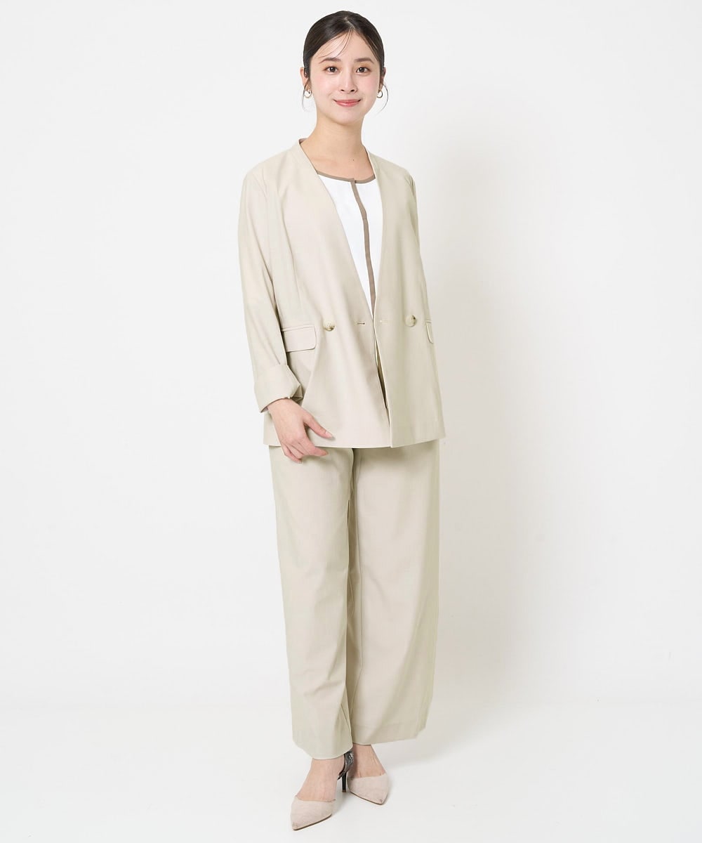 F1LGA55170 MK MICHEL KLEIN(小さいサイズ)(メゾン ドゥ サンク) 【小さいサイズ】ワイドストレート ストレッチプルオンパンツ/洗える ダークグレー
