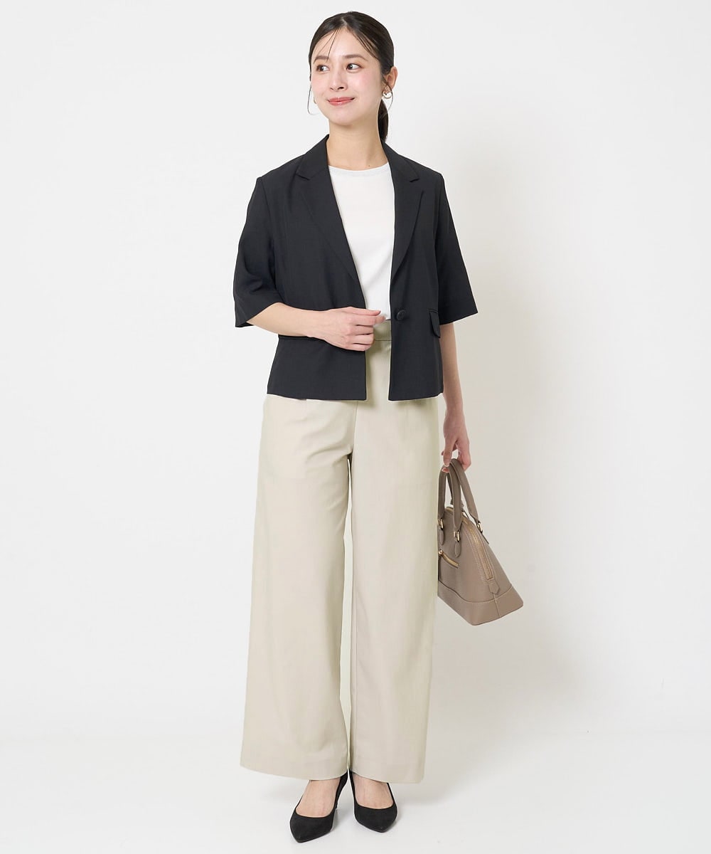 F1LGA55170 MK MICHEL KLEIN(小さいサイズ)(メゾン ドゥ サンク) 【小さいサイズ】ワイドストレート ストレッチプルオンパンツ/洗える ダークグレー