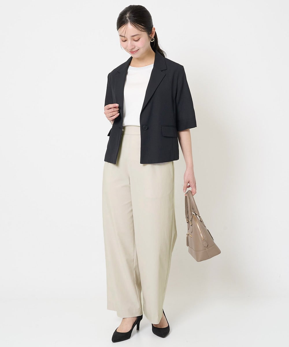 F1LGA55170 MK MICHEL KLEIN(小さいサイズ)(メゾン ドゥ サンク) 【小さいサイズ】ワイドストレート ストレッチプルオンパンツ/洗える ダークグレー