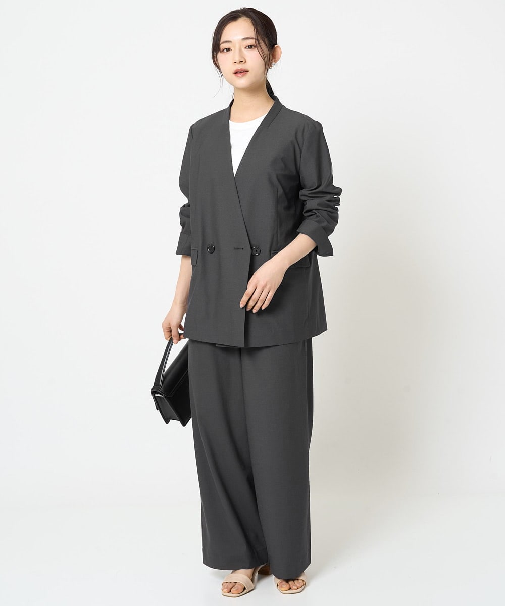 F1LGA55170 MK MICHEL KLEIN(小さいサイズ)(メゾン ドゥ サンク) 【小さいサイズ】ワイドストレート ストレッチプルオンパンツ/洗える ダークグレー