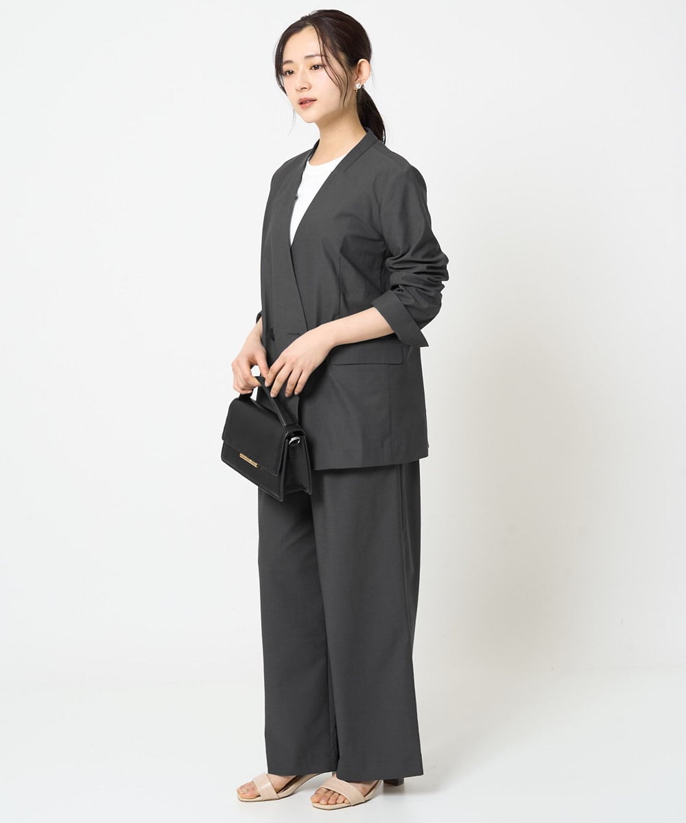 F1LGA55170 MK MICHEL KLEIN(小さいサイズ)(メゾン ドゥ サンク) 【小さいサイズ】ワイドストレート ストレッチプルオンパンツ/洗える ダークグレー