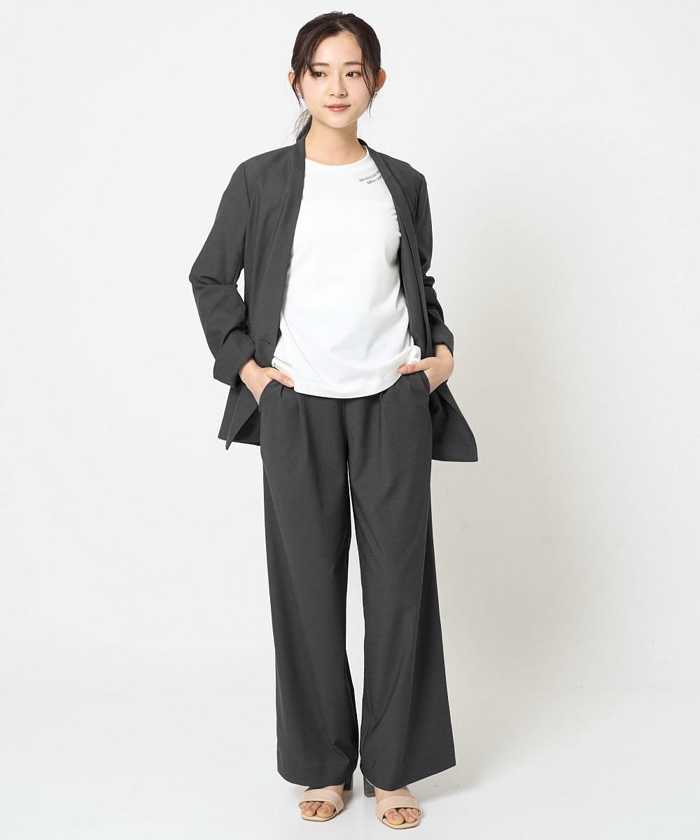 F1LGA55170 MK MICHEL KLEIN(小さいサイズ)(メゾン ドゥ サンク) 【小さいサイズ】ワイドストレート ストレッチプルオンパンツ/洗える ダークグレー