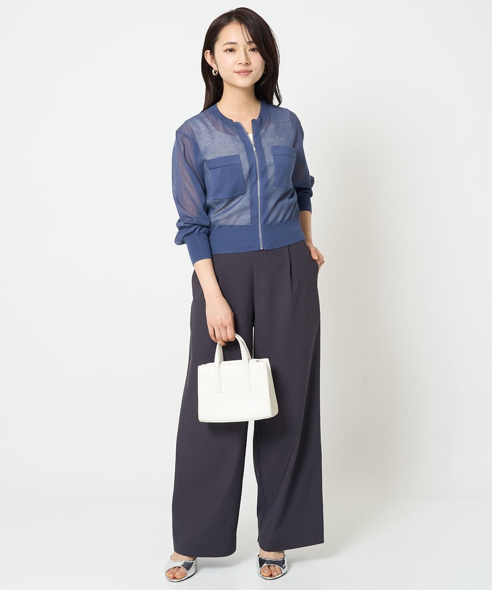 F1LGA55170 MK MICHEL KLEIN(小さいサイズ)(メゾン ドゥ サンク) 【小さいサイズ】ワイドストレート ストレッチプルオンパンツ/洗える ダークグレー