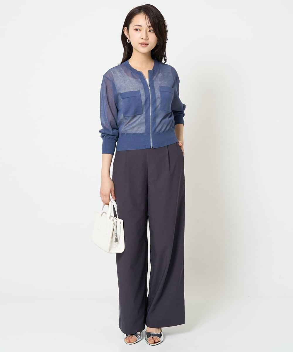 F1LGA55170 MK MICHEL KLEIN(小さいサイズ)(メゾン ドゥ サンク) 【小さいサイズ】ワイドストレート ストレッチプルオンパンツ/洗える ダークグレー