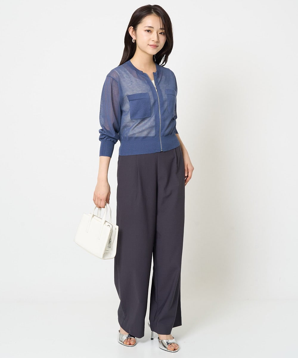 F1LGA55170 MK MICHEL KLEIN(小さいサイズ)(メゾン ドゥ サンク) 【小さいサイズ】ワイドストレート ストレッチプルオンパンツ/洗える ダークグレー