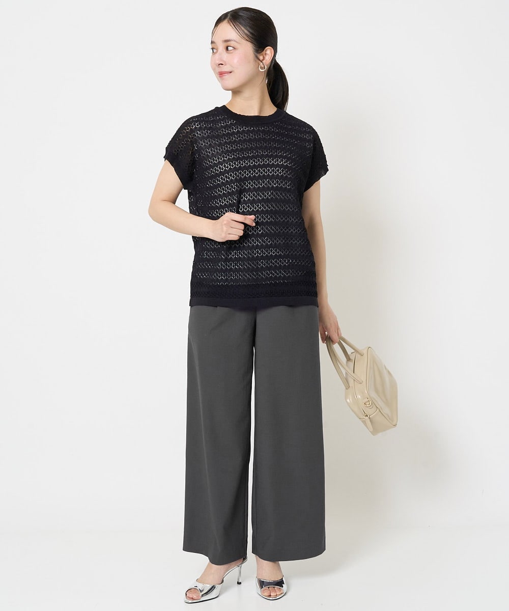 F1LGA55170 MK MICHEL KLEIN(小さいサイズ)(メゾン ドゥ サンク) 【小さいサイズ】ワイドストレート ストレッチプルオンパンツ/洗える ダークグレー
