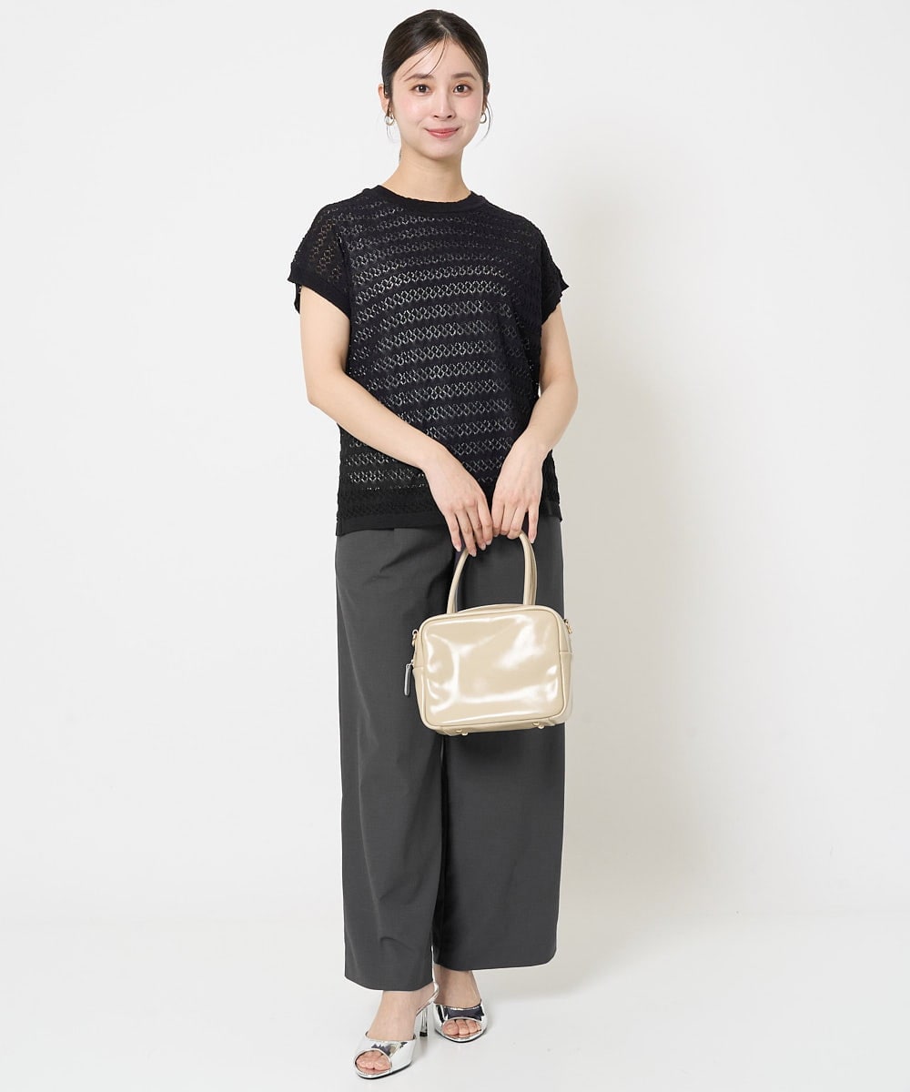 F1LGA55170 MK MICHEL KLEIN(小さいサイズ)(メゾン ドゥ サンク) 【小さいサイズ】ワイドストレート ストレッチプルオンパンツ/洗える ダークグレー