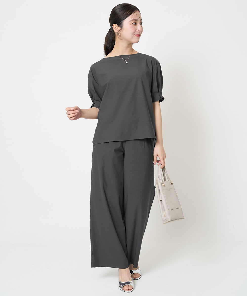 F1LGA55170 MK MICHEL KLEIN(小さいサイズ)(メゾン ドゥ サンク) 【小さいサイズ】ワイドストレート ストレッチプルオンパンツ/洗える ダークグレー